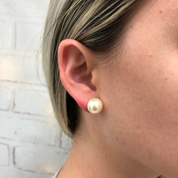 18K Gold Layered Oro Laminado 12 mm Pearl Ball Stud Earrings 21.0025/92